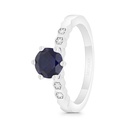 Sterling Silver 925 Ring Rhodium Plated Embedded With Sapphire Corundum And White CZ