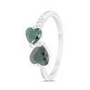 Sterling Silver 925 Ring Rhodium Plated Embedded With Emerald Zircon And White CZ