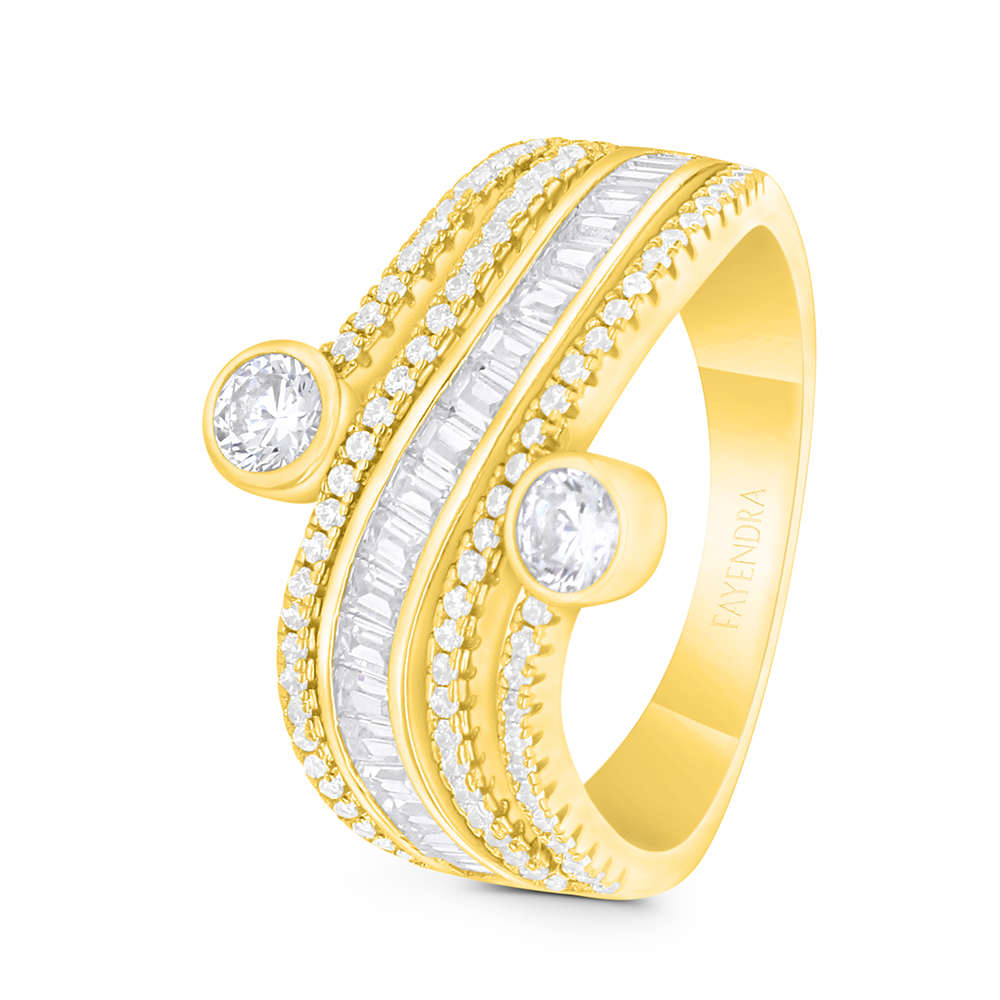 Sterling Silver 925 Ring Gold Plated Embedded With White CZ