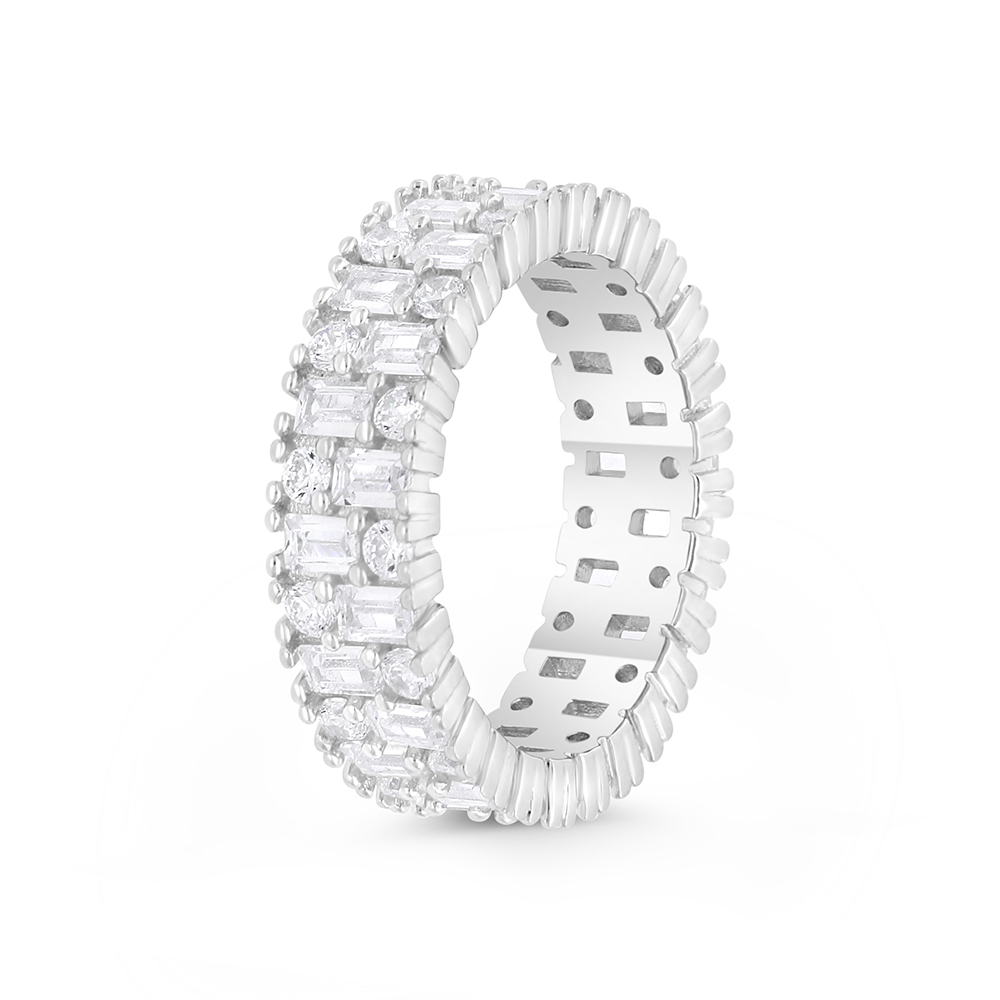 Sterling Silver 925  Ring Rhodium Plated Embedded With White CZ 