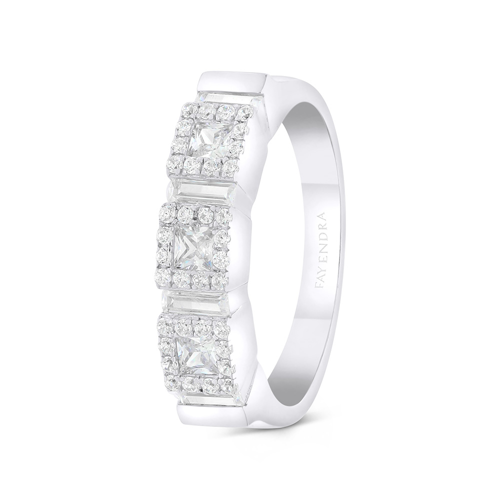 Sterling Silver 925  Ring Rhodium Plated Embedded With White CZ 