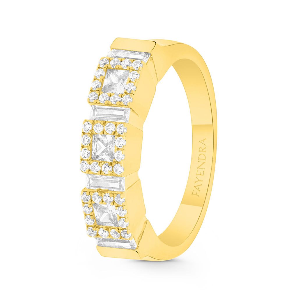 Sterling Silver 925  Ring Gold  Plated Embedded With White CZ 