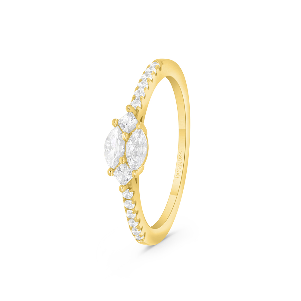 Sterling Silver 925  Ring Gold  Plated Embedded With White CZ 