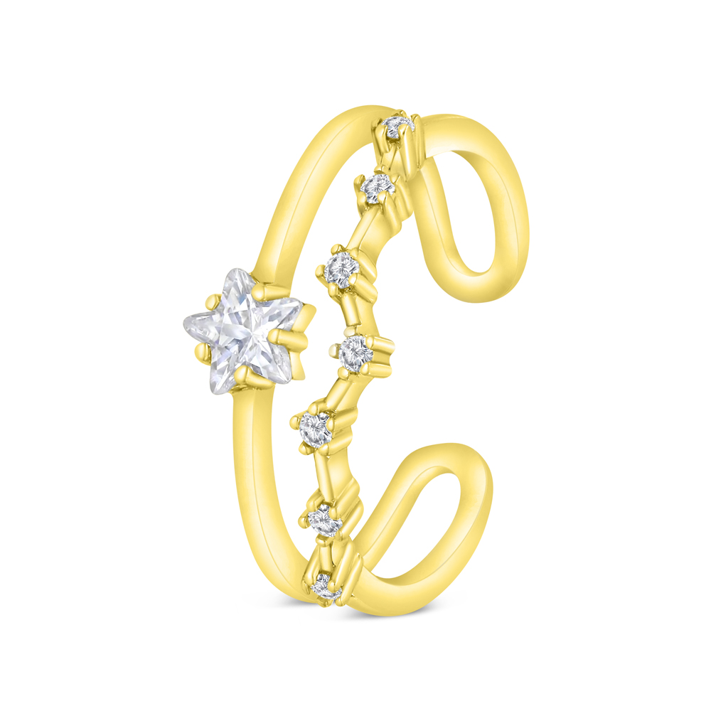 Sterling Silver 925  Ring Gold  Plated Embedded With White CZ 