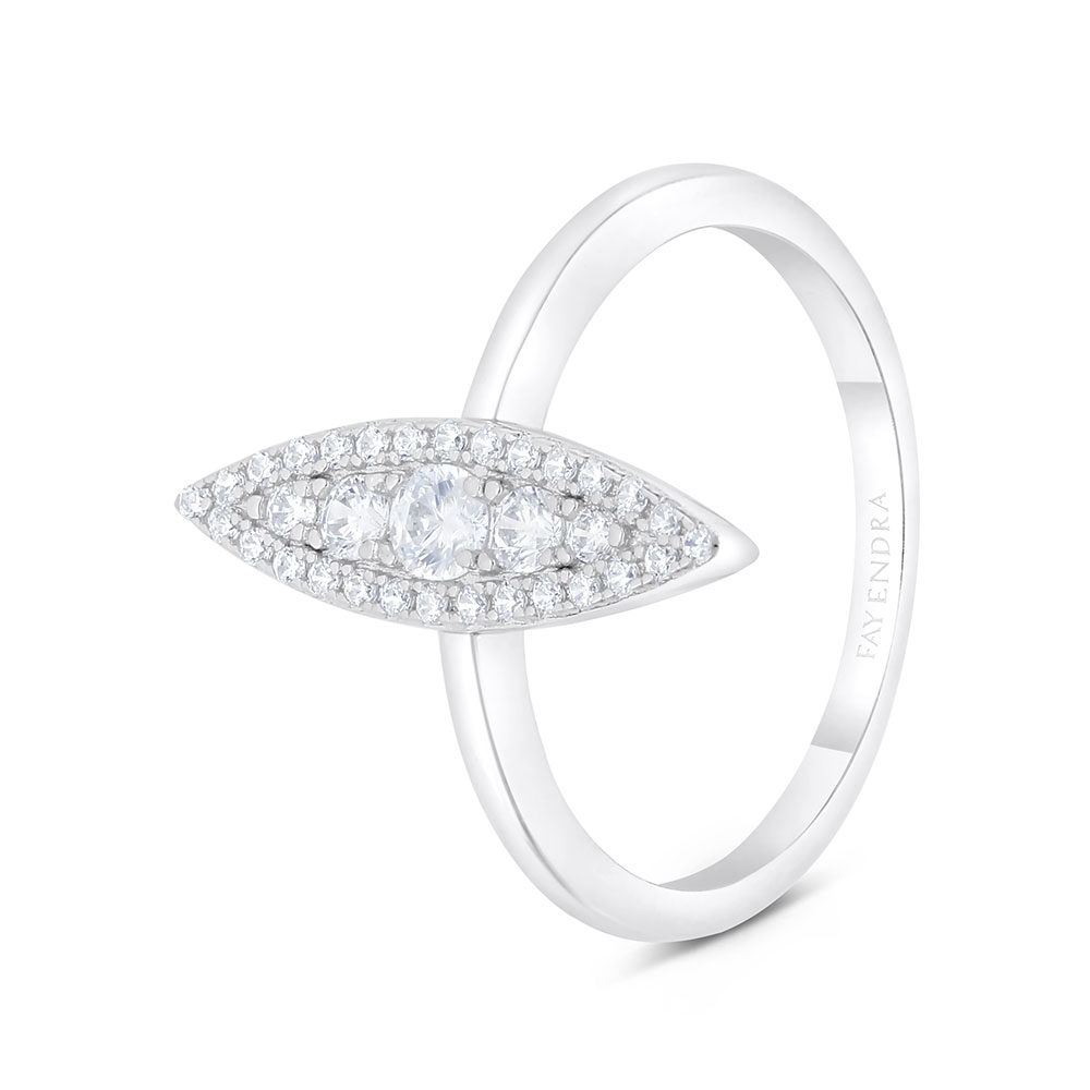 Sterling Silver 925 Ring Rhodium Plated Embedded With White CZ