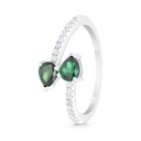 Sterling Silver 925 Ring Rhodium Plated Embedded With Emerald Zircon And White CZ