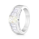 Sterling Silver 925  Ring Rhodium Plated Embedded With Yellow Zircon And White CZ