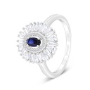 Sterling Silver 925 Ring Rhodium Plated Embedded With Sapphire Corundum And White CZ