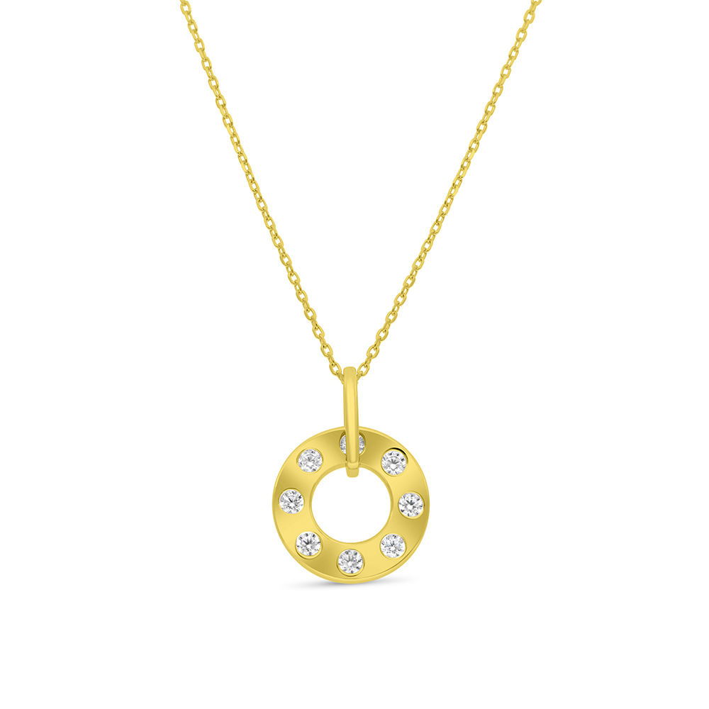 Sterling Silver 925 Necklace Gold Plated Embedded With White CZ