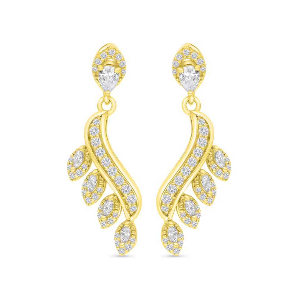 Sterling Silver 925 Earring Gold Plated Embedded With White CZ