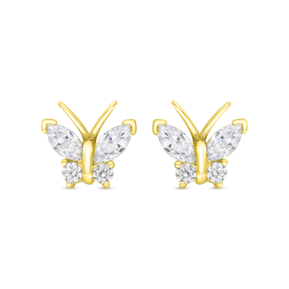 Sterling Silver 925 Earring Gold Plated Embedded With White CZ