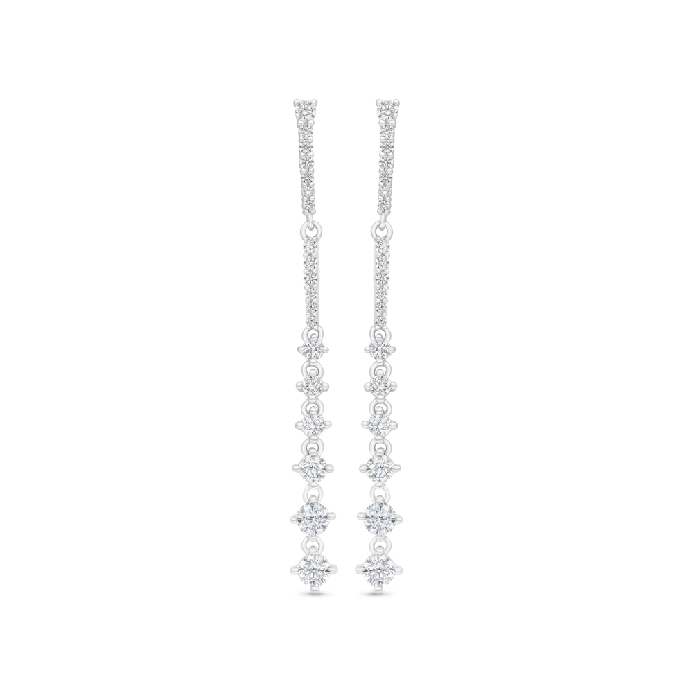 Sterling Silver 925 Earring Rhodium Plated Embedded With White CZ