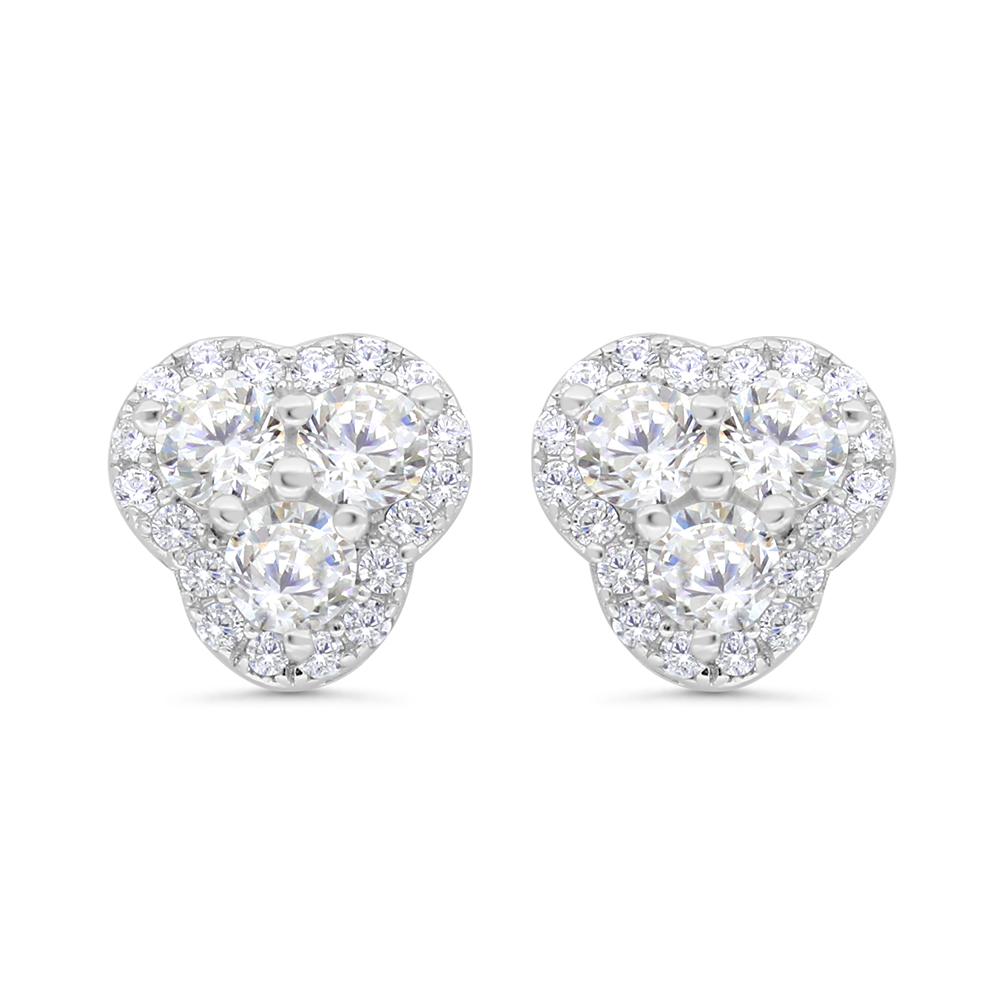 Sterling Silver 925 Earring Rhodium Plated Embedded With White CZ