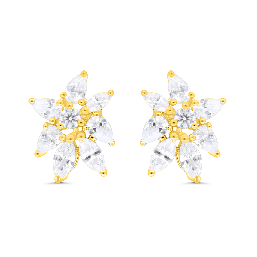 Sterling Silver 925 Earring Gold Plated Embedded With White CZ