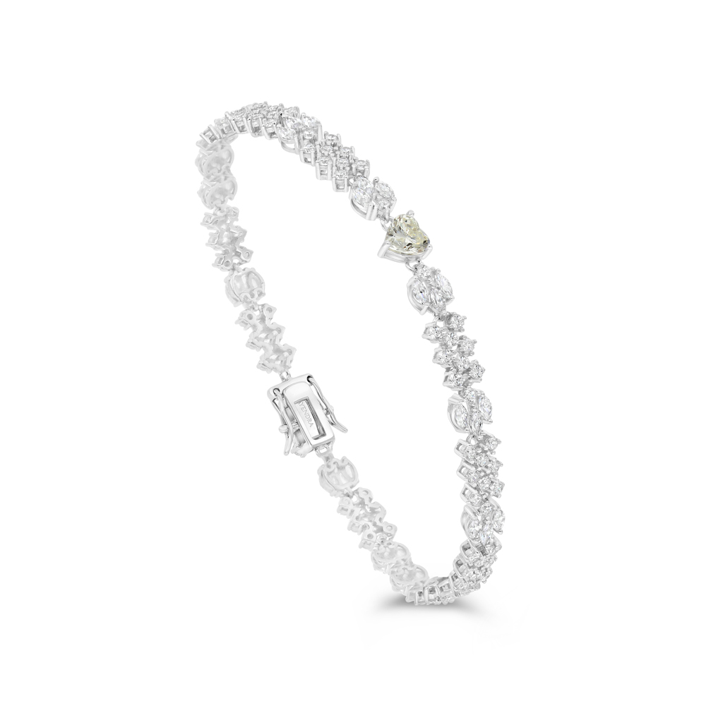 Sterling Silver 925 Bracelet Rhodium Plated Embedded With Yellow Zircon And White CZ