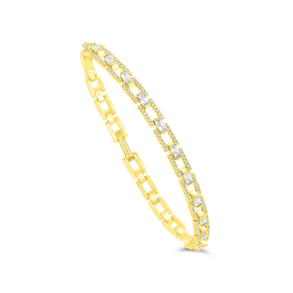 Sterling Silver 925 Bracelet Gold Plated Embedded With Yellow Zircon And White CZ 19 CM