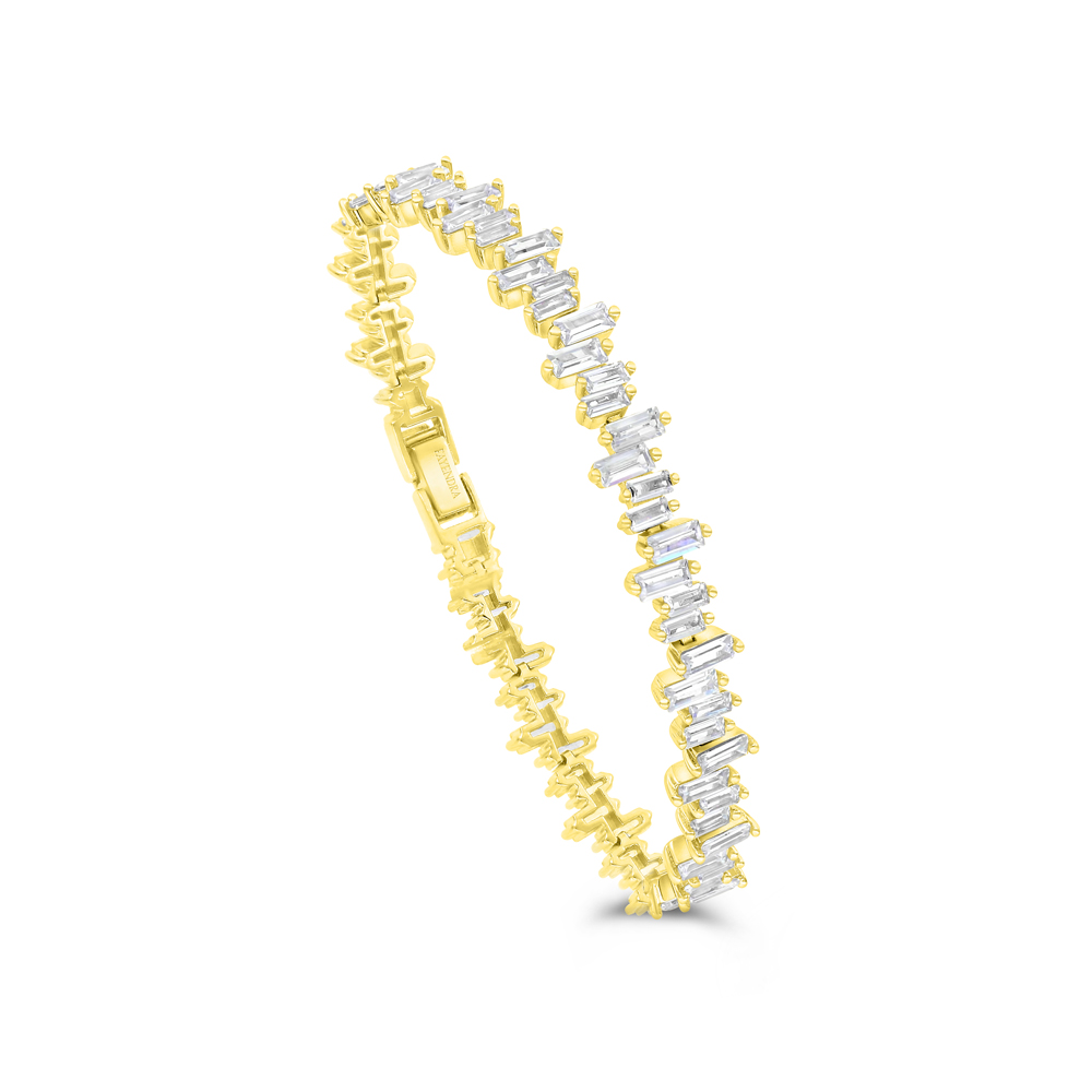 Sterling Silver 925 Bracelet Gold Plated Embedded With White CZ 19 CM