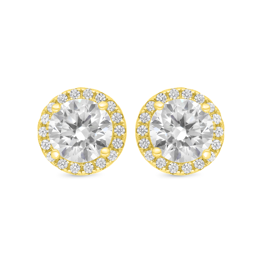 Sterling Silver 925 Earring Gold Plated Embedded With Yellow Zircon And White CZ