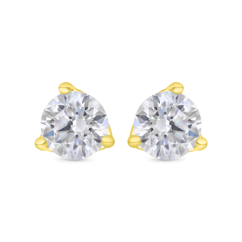 Sterling Silver 925 Earring Gold Plated Embedded With Yellow Zircon 