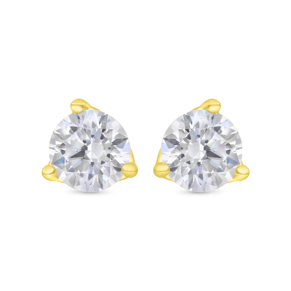 Sterling Silver 925 Earring Gold Plated Embedded With White CZ