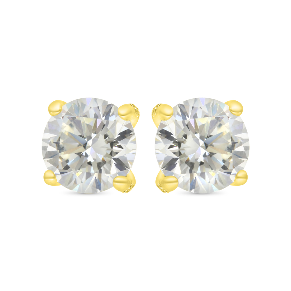 Sterling Silver 925 Earring Gold Plated Embedded With Yellow Zircon And White CZ