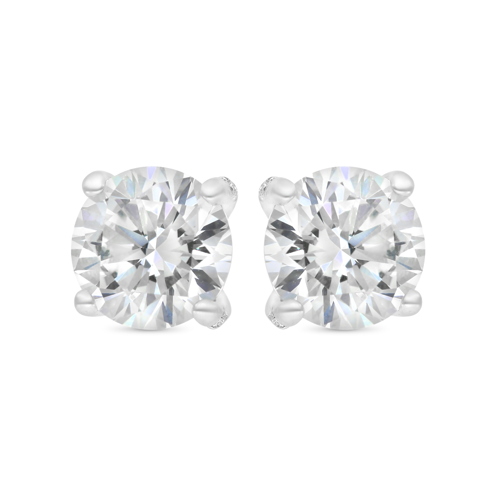 Sterling Silver 925 Earring Rhodium Plated Embedded With White CZ