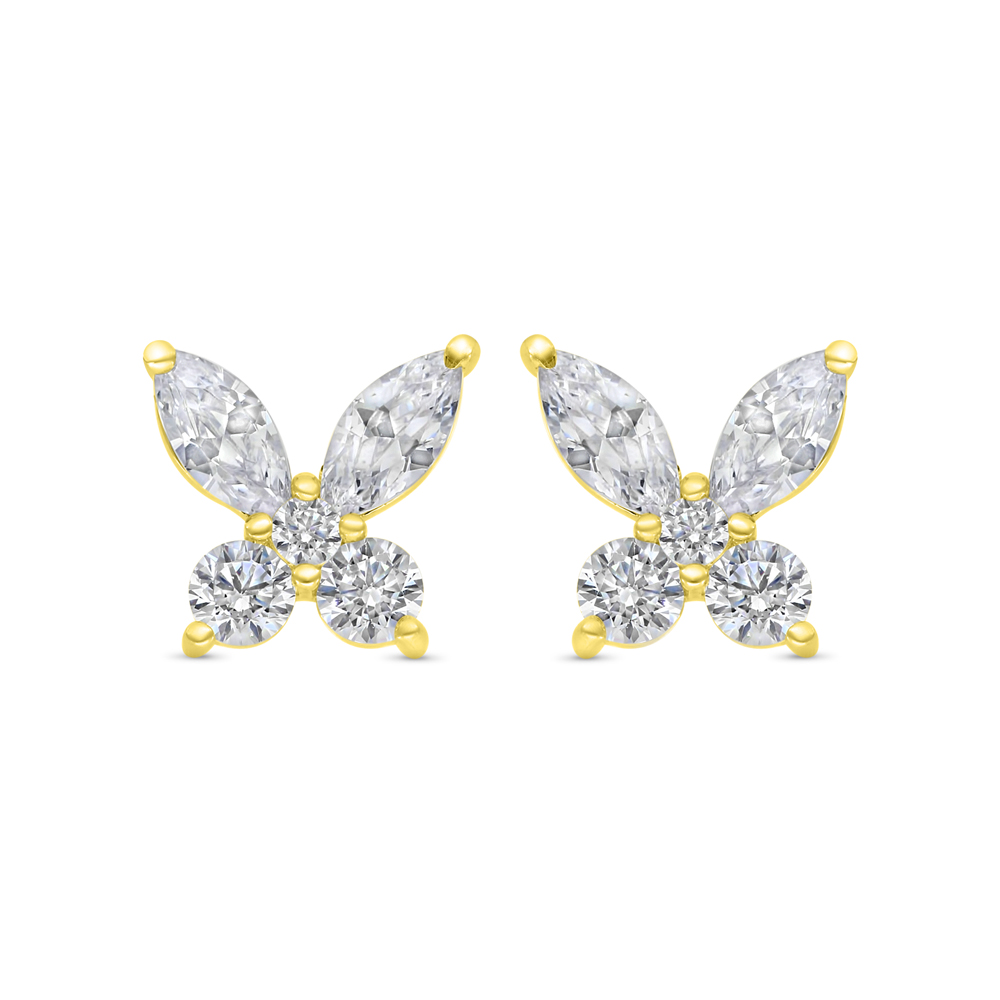 Sterling Silver 925 Earring Golden Plated Embedded With White CZ