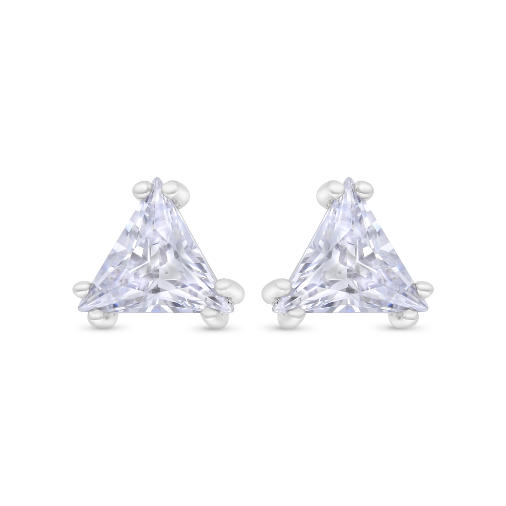 Sterling Silver 925 Earring Rhodium Plated Embedded With White CZ