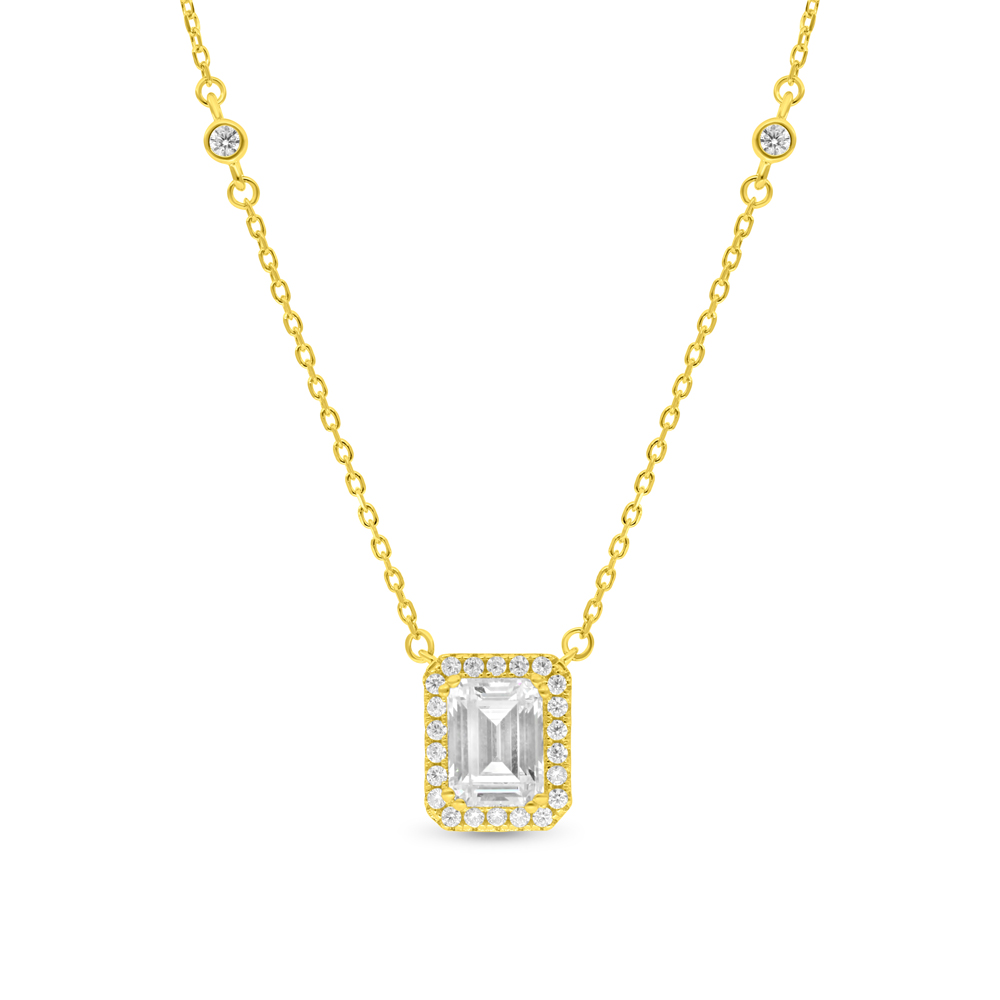 Sterling Silver 925 Necklace Gold Plated Embedded With Yellow Zircon And White CZ