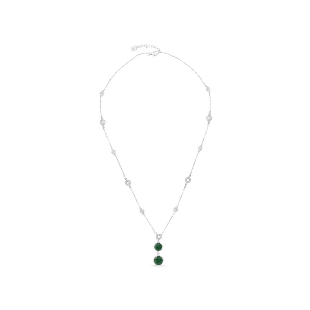 Sterling Silver 925 Necklace Rhodium Plated Embedded With Emerald Zircon And White CZ