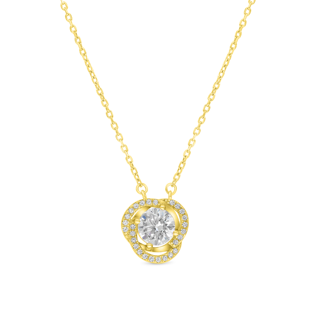 Sterling Silver 925 Necklace Gold Plated Embedded With Yellow Zircon And White CZ