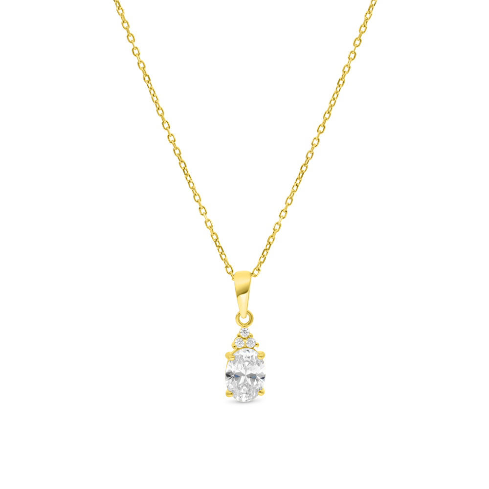 Sterling Silver 925 Necklace Gold Plated Embedded With Yellow Zircon And White CZ