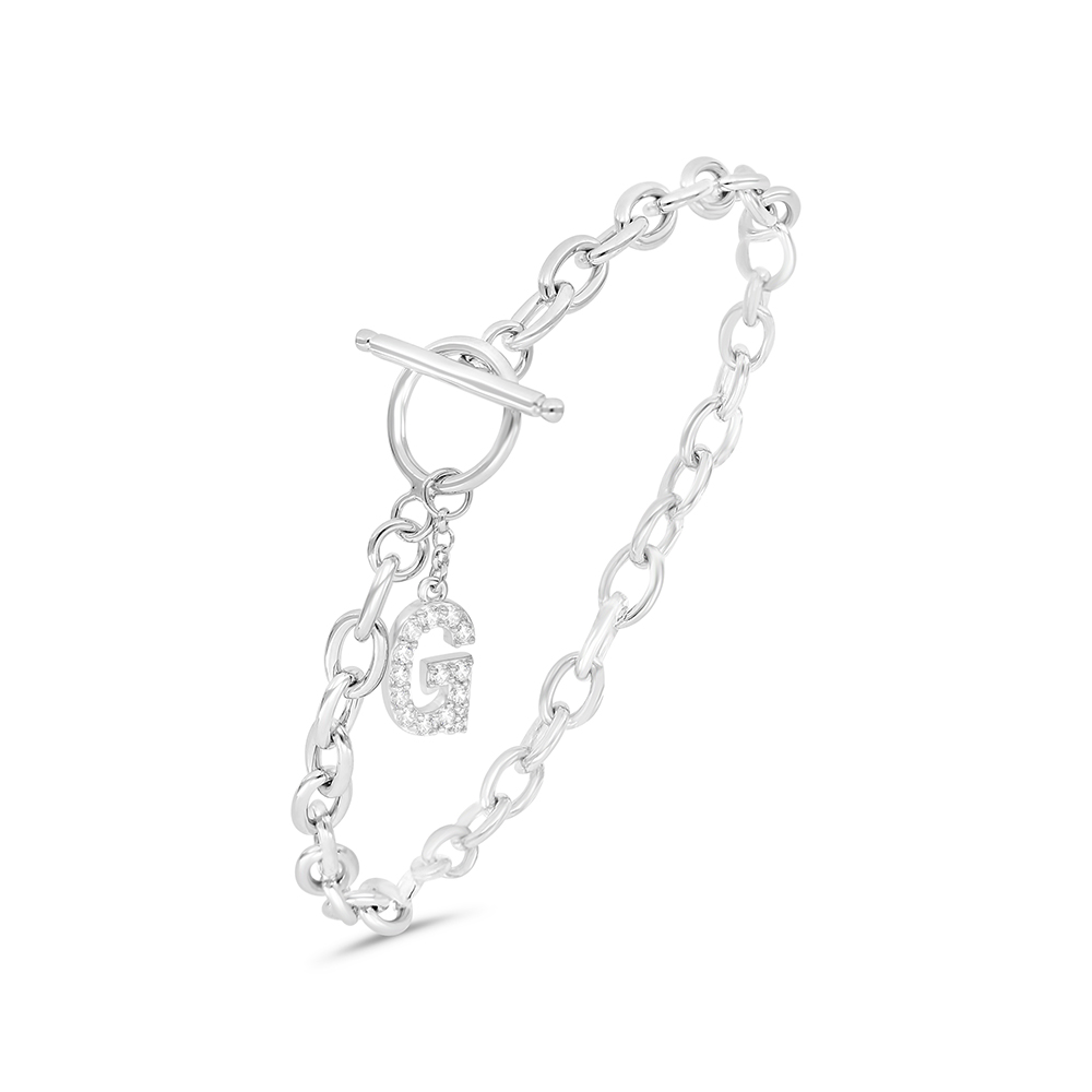 Sterling Silver 925 Bracelet Rhodium Plated Embedded With White CZ -G