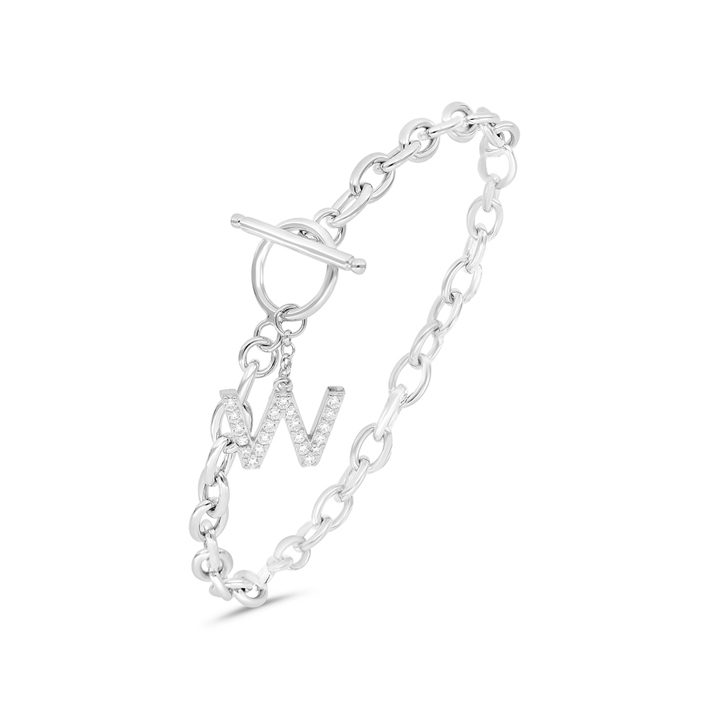 Sterling Silver 925 Bracelet Rhodium Plated Embedded With White CZ -W