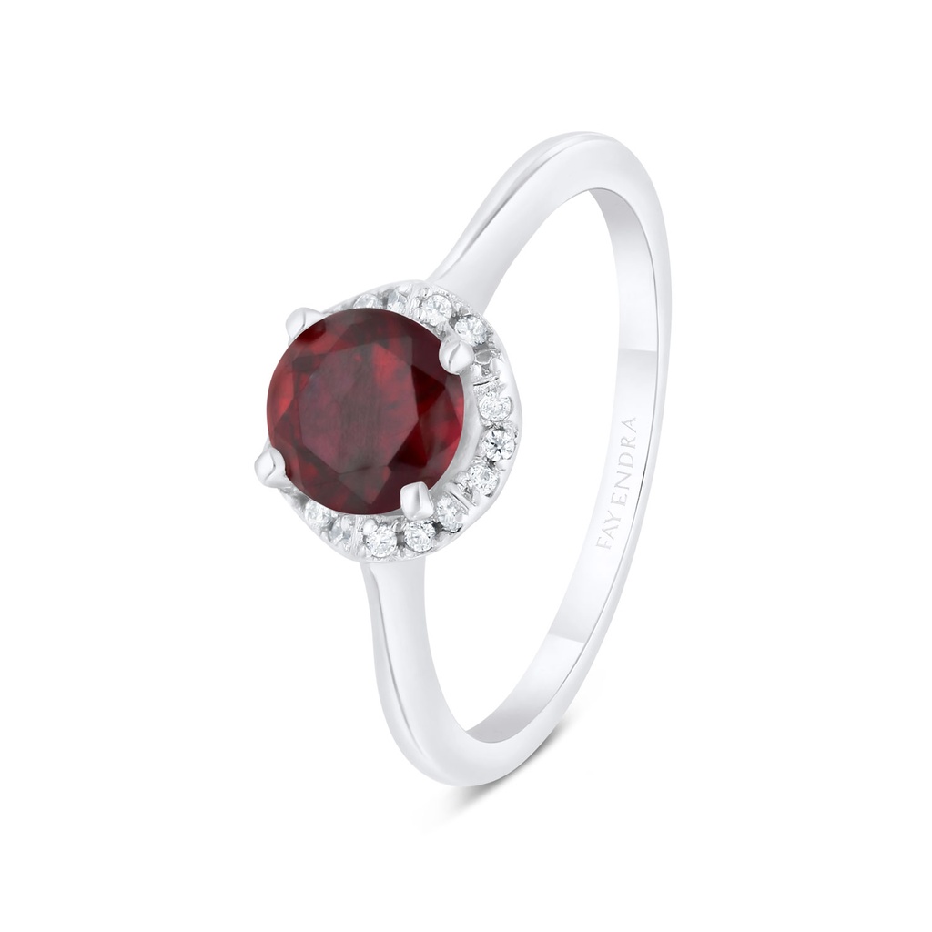 Sterling Silver 925 Ring Rhodium Plated Embedded With Ruby Corundum And White CZ