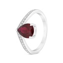 Sterling Silver 925 Ring Rhodium Plated Embedded With Ruby Corundum And White CZ