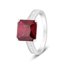 Sterling Silver 925 Ring Rhodium Plated Embedded With Ruby Corundum And White CZ