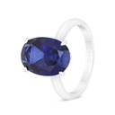 Sterling Silver 925 Ring Rhodium Plated Embedded With Sapphire Corundum And White CZ