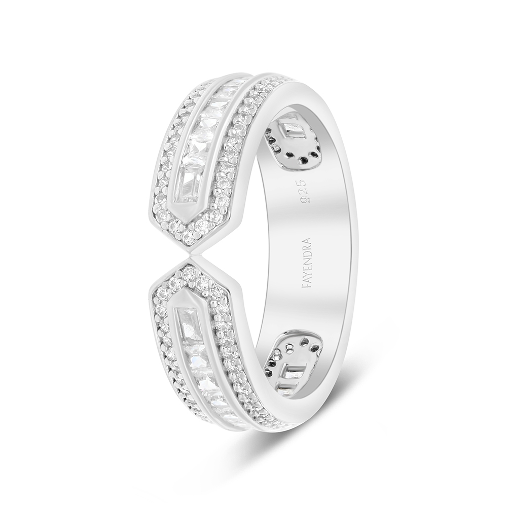 Sterling Silver 925 Ring Rhodium Plated Embedded With White CZ