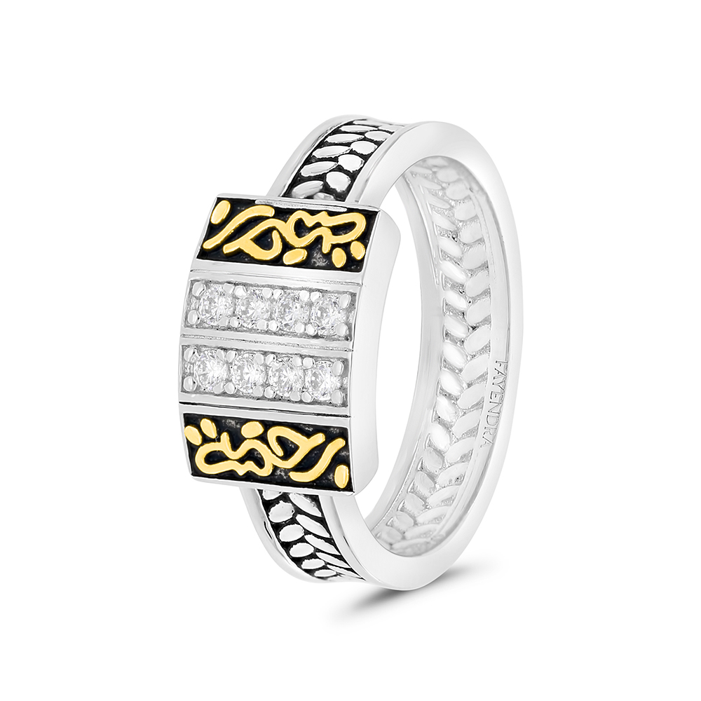 Sterling Silver 925 Ring Rhodium And Gold Plated Embedded With White CZ