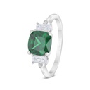 Sterling Silver 925 Ring Rhodium Plated Embedded With Emerald Zircon And White CZ 