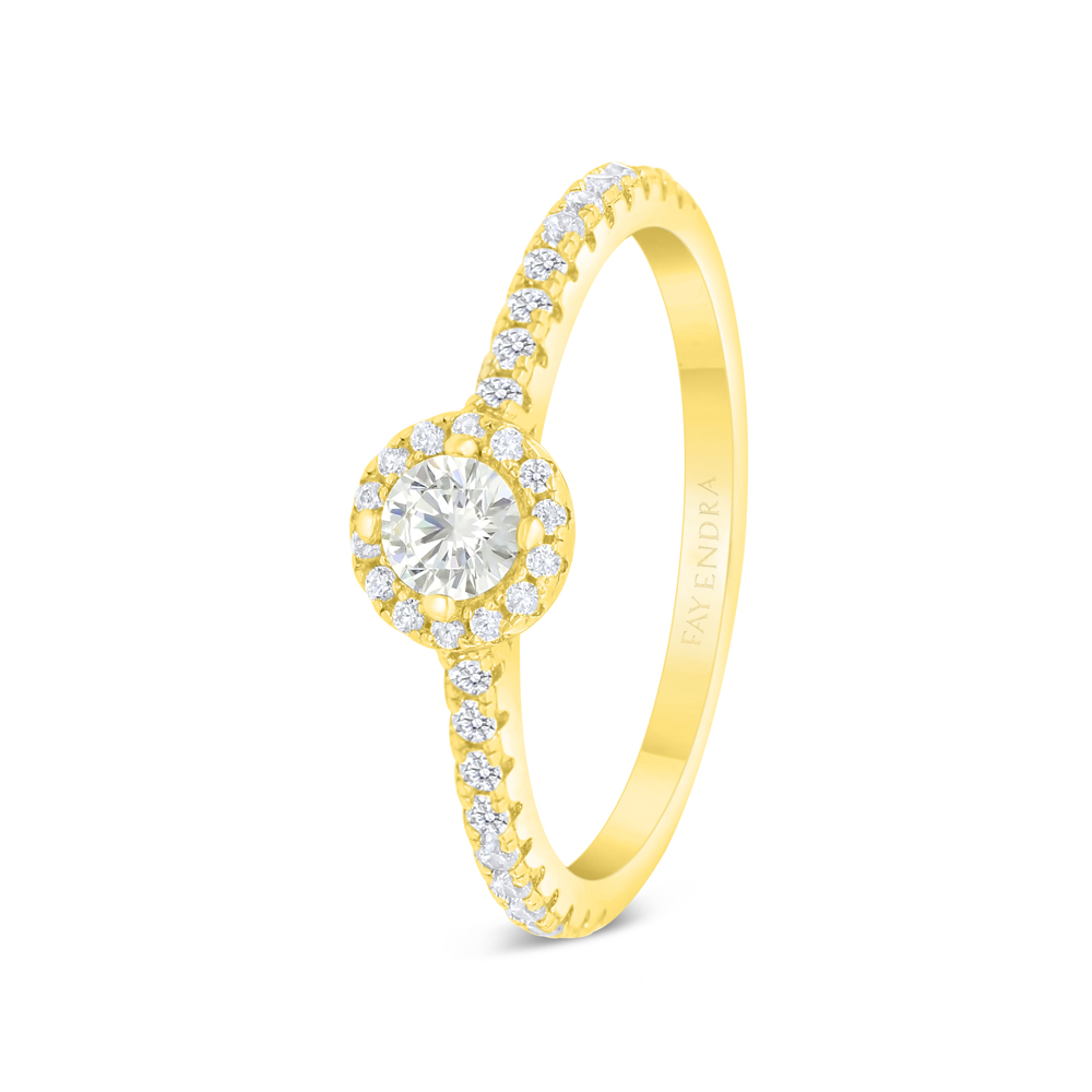 Sterling Silver 925 Ring Gold Plated Embedded With Yellow Zircon And White CZ 