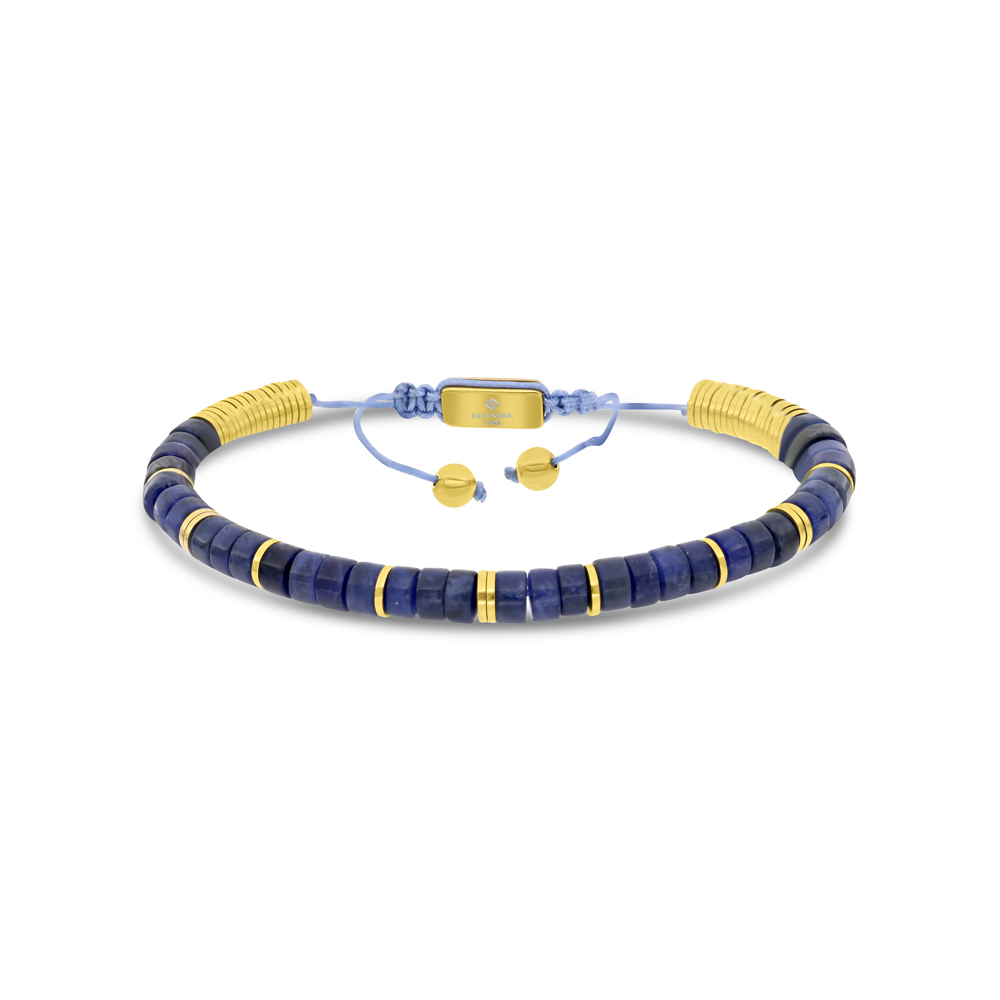 Stainless Steel Bracelet, Gold Plated And Blue-vein Stone For Men 316L