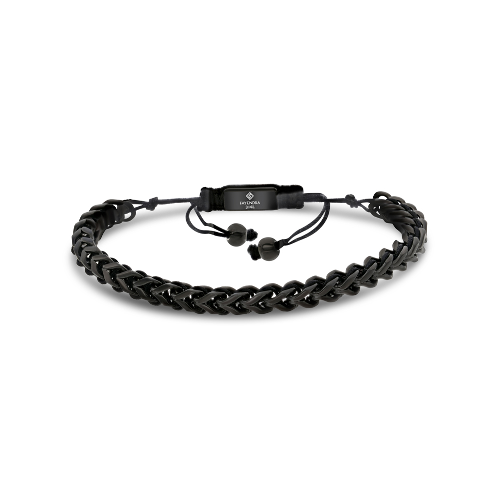 Stainless Steel Bracelet, Black Plated And Black Thread For Men 316L