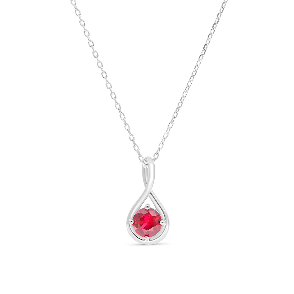 Sterling Silver 925 Necklace Rhodium Plated Embedded With Ruby Corundum 