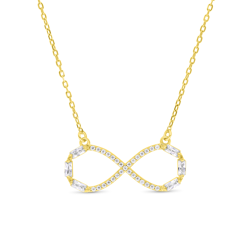 Sterling Silver 925 Necklace Gold Plated Embedded With White Zircon