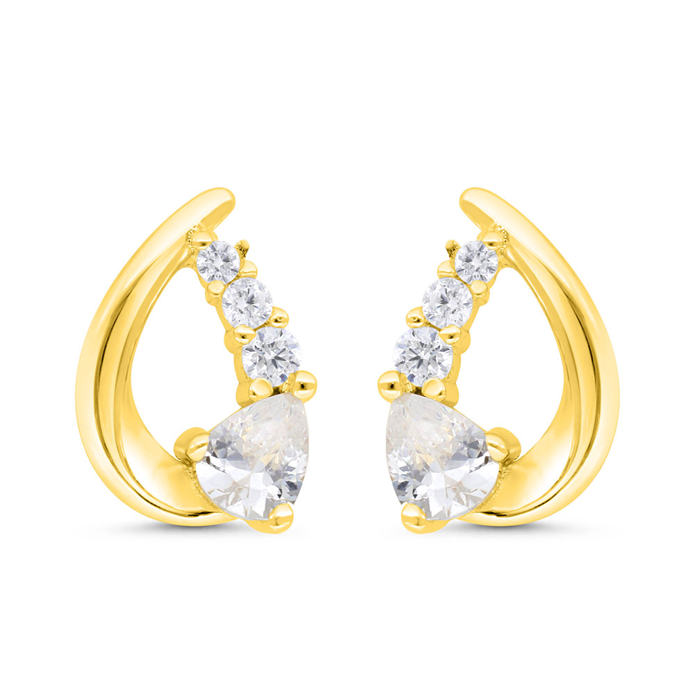 Sterling Silver 925 Earring Gold Plated Embedded With White Zircon 