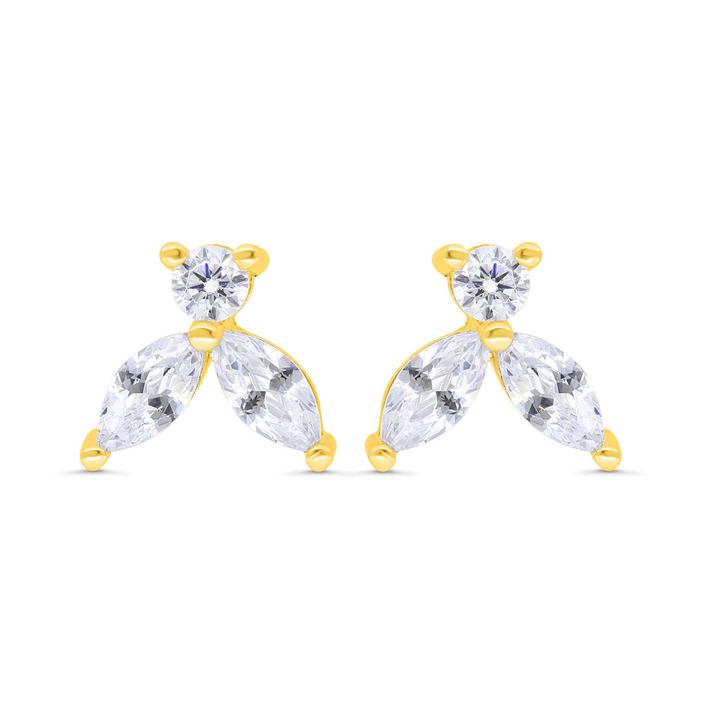 Sterling Silver 925 Earring Gold Plated Embedded With White Zircon