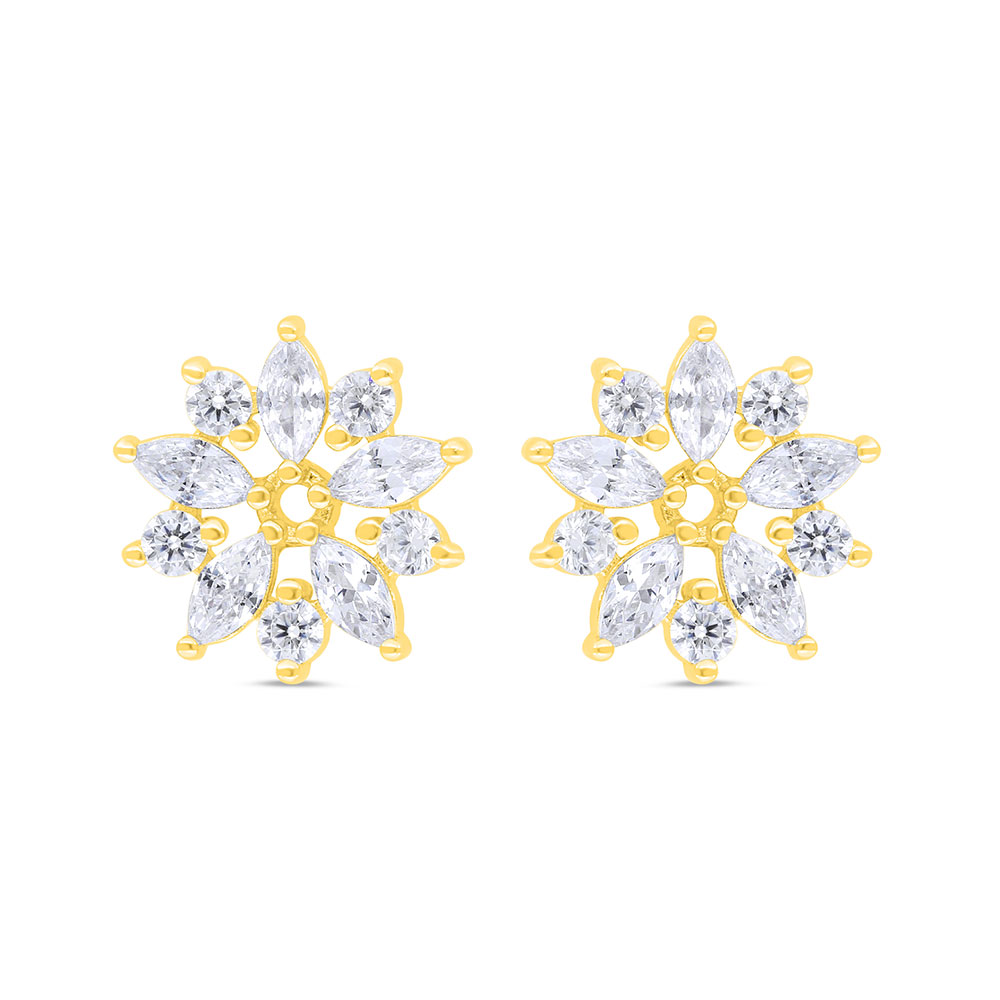 Sterling Silver 925 Earring Gold Plated Embedded With White Zircon