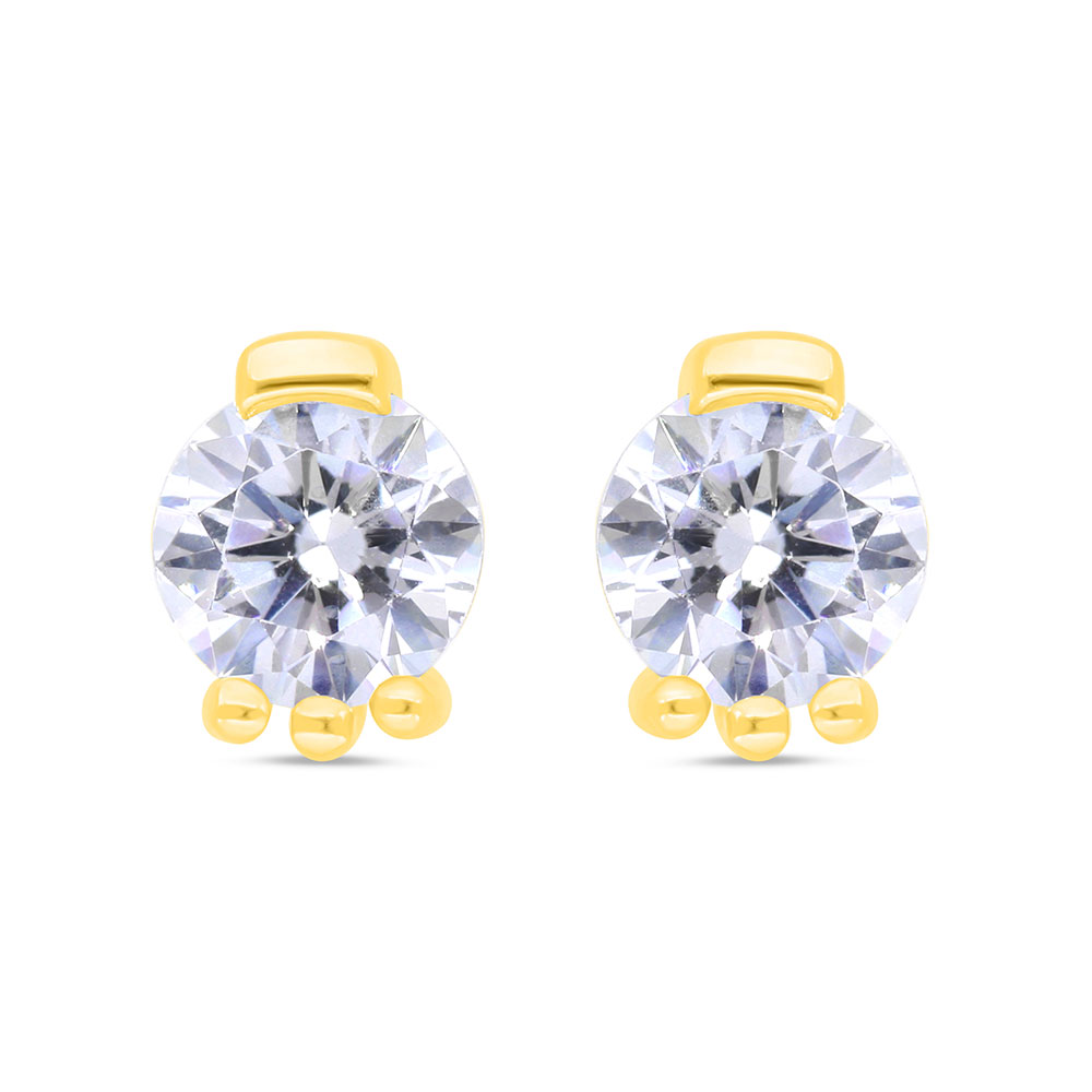 Sterling Silver 925 Earring Gold Plated Embedded With White Zircon